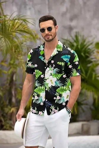 COOFANDY Mens Hawaiian Shirt Short Sleeve Floral Button Down Shirts Tropical Summer Beach Shirts Camp Collar Shirt - 3