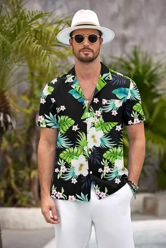 COOFANDY Mens Hawaiian Shirt Short Sleeve Floral Button Down Shirts Tropical Summer Beach Shirts Camp Collar Shirt - 4