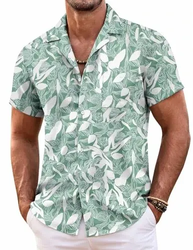 COOFANDY Mens Hawaiian Shirt Short Sleeve Floral Button Down Shirts Tropical Summer Beach Shirts Camp Collar Shirt - 1
