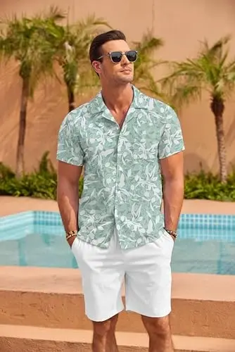 COOFANDY Mens Hawaiian Shirt Short Sleeve Floral Button Down Shirts Tropical Summer Beach Shirts Camp Collar Shirt - 2