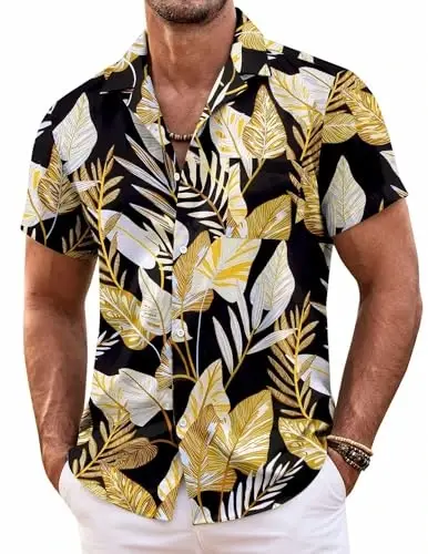 COOFANDY Mens Hawaiian Shirt Short Sleeve Floral Button Down Shirts Tropical Summer Beach Shirts Camp Collar Shirt - 1