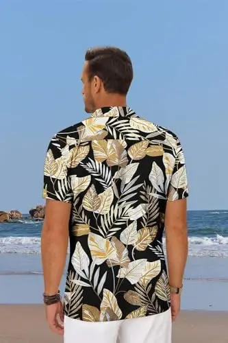 COOFANDY Mens Hawaiian Shirt Short Sleeve Floral Button Down Shirts Tropical Summer Beach Shirts Camp Collar Shirt - 4