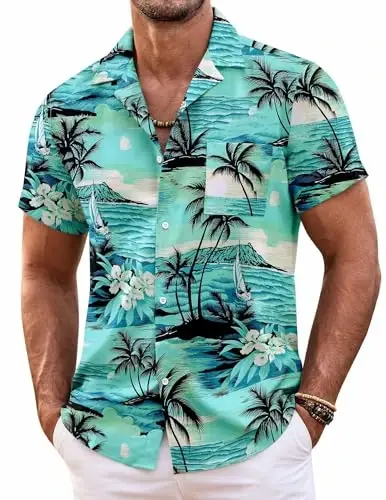 COOFANDY Mens Hawaiian Shirt Short Sleeve Floral Button Down Shirts Tropical Summer Beach Shirts Camp Collar Shirt - 1
