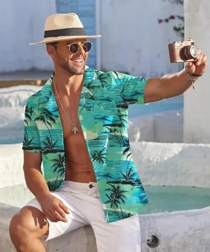 COOFANDY Mens Hawaiian Shirt Short Sleeve Floral Button Down Shirts Tropical Summer Beach Shirts Camp Collar Shirt - 2