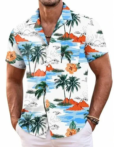 COOFANDY Mens Hawaiian Shirt Short Sleeve Floral Button Down Shirts Tropical Summer Beach Shirts Camp Collar Shirt - 1