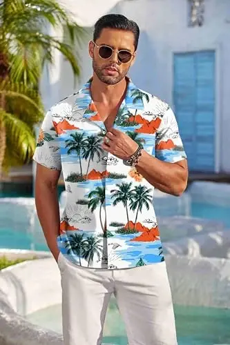 COOFANDY Mens Hawaiian Shirt Short Sleeve Floral Button Down Shirts Tropical Summer Beach Shirts Camp Collar Shirt - 2