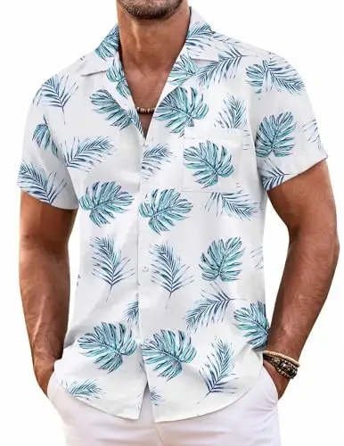 COOFANDY Mens Hawaiian Shirt Short Sleeve Floral Button Down Shirts Tropical Summer Beach Shirts Camp Collar Shirt - 1