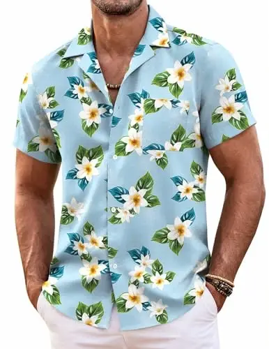 COOFANDY Mens Hawaiian Shirt Short Sleeve Floral Button Down Shirts Tropical Summer Beach Shirts Camp Collar Shirt - 1
