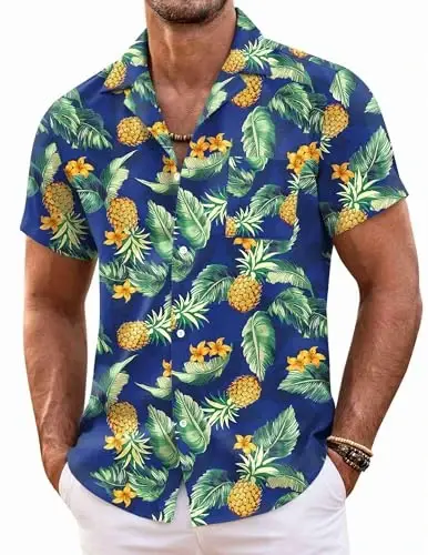COOFANDY Mens Hawaiian Shirt Short Sleeve Floral Button Down Shirts Tropical Summer Beach Shirts Camp Collar Shirt - 1