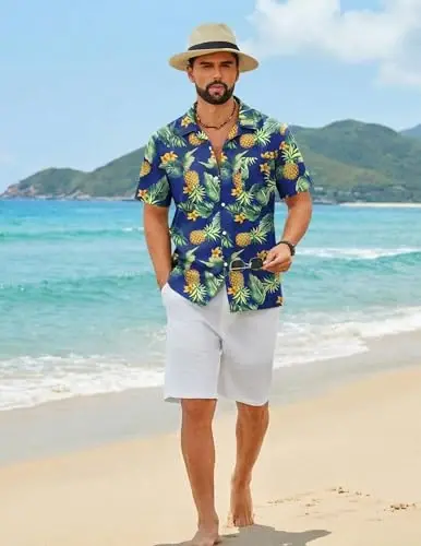 COOFANDY Mens Hawaiian Shirt Short Sleeve Floral Button Down Shirts Tropical Summer Beach Shirts Camp Collar Shirt - COOFANDY (1)