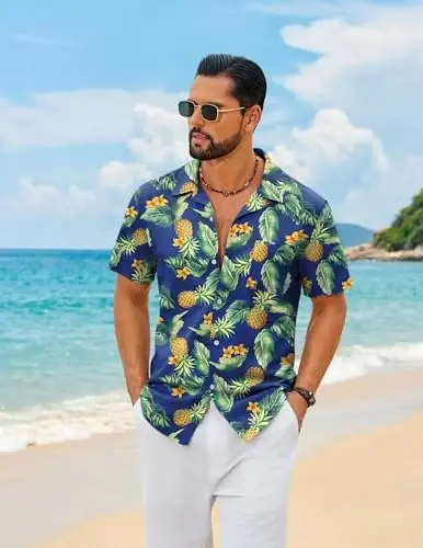 COOFANDY Mens Hawaiian Shirt Short Sleeve Floral Button Down Shirts Tropical Summer Beach Shirts Camp Collar Shirt - 4