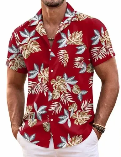 COOFANDY Mens Hawaiian Shirt Short Sleeve Floral Button Down Shirts Tropical Summer Beach Shirts Camp Collar Shirt - 1
