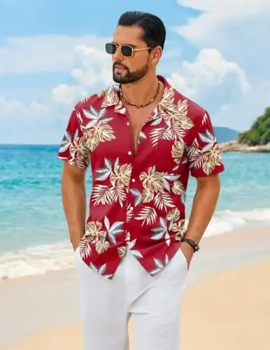 COOFANDY Mens Hawaiian Shirt Short Sleeve Floral Button Down Shirts Tropical Summer Beach Shirts Camp Collar Shirt - COOFANDY (1)