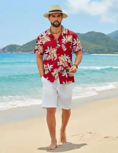 COOFANDY Mens Hawaiian Shirt Short Sleeve Floral Button Down Shirts Tropical Summer Beach Shirts Camp Collar Shirt - 3