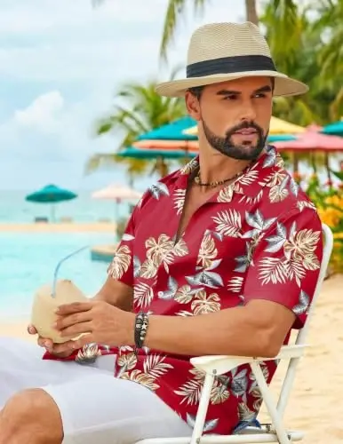 COOFANDY Mens Hawaiian Shirt Short Sleeve Floral Button Down Shirts Tropical Summer Beach Shirts Camp Collar Shirt - 4