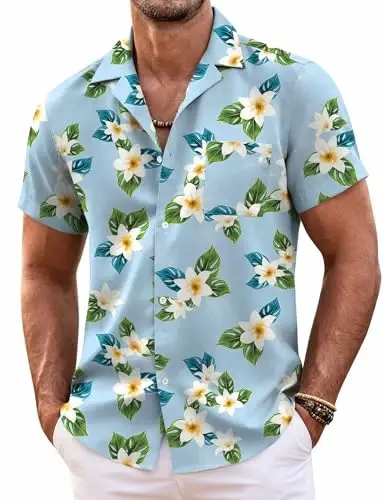 COOFANDY Mens Hawaiian Shirt Short Sleeve Floral Button Down Shirts Tropical Summer Beach Shirts Camp Collar Shirt - 1