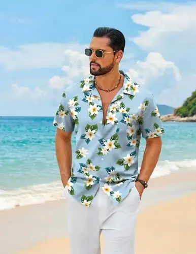 COOFANDY Mens Hawaiian Shirt Short Sleeve Floral Button Down Shirts Tropical Summer Beach Shirts Camp Collar Shirt - 2