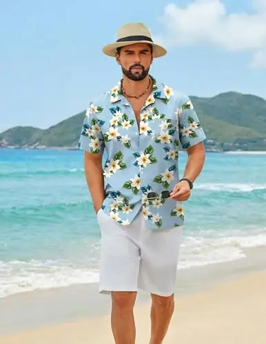 COOFANDY Mens Hawaiian Shirt Short Sleeve Floral Button Down Shirts Tropical Summer Beach Shirts Camp Collar Shirt - 3
