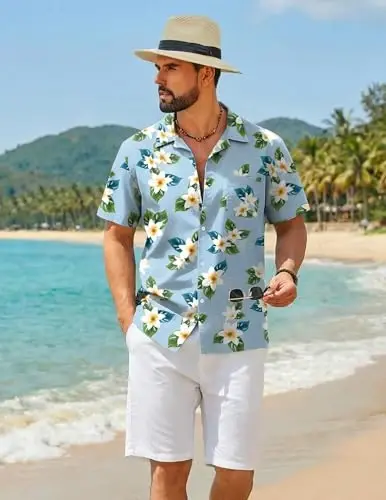 COOFANDY Mens Hawaiian Shirt Short Sleeve Floral Button Down Shirts Tropical Summer Beach Shirts Camp Collar Shirt - 4