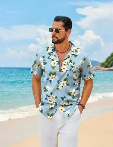 COOFANDY Mens Hawaiian Shirt Short Sleeve Floral Button Down Shirts Tropical Summer Beach Shirts Camp Collar Shirt - COOFANDY (1)