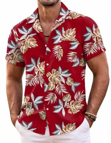 COOFANDY Mens Hawaiian Shirt Short Sleeve Floral Button Down Shirts Tropical Summer Beach Shirts Camp Collar Shirt - COOFANDY