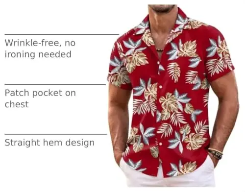 COOFANDY Mens Hawaiian Shirt Short Sleeve Floral Button Down Shirts Tropical Summer Beach Shirts Camp Collar Shirt - 4