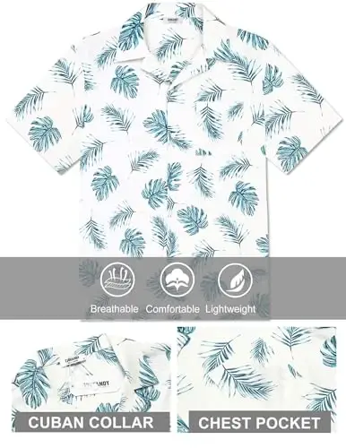 COOFANDY Mens Hawaiian Shirt Short Sleeve Floral Button Down Shirts Tropical Summer Beach Shirts Camp Collar Shirt - 6