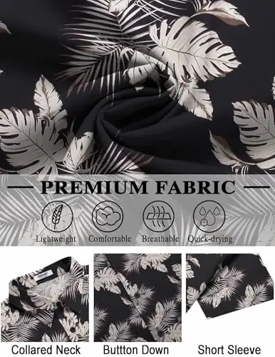 COOFANDY Mens Hawaiian Shirt Short Sleeve Tugmalar Pastga Köylaklar Tropik Gullar Yozgi Plyaj Köylaklar - 5