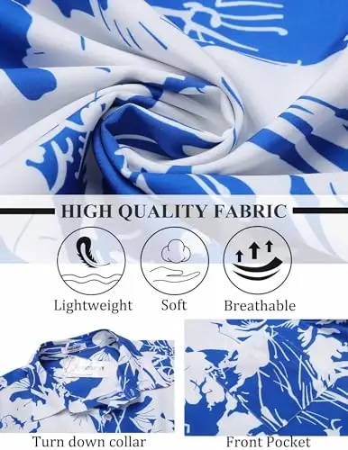 COOFANDY Mens Hawaiian Shirt Short Sleeve Tugmalar Pastga Ko'ylaklar Tropik Yozgi Plaj Ko'ylaklar Tasodifiy Gul Aloha Ko'ylaklar - 5