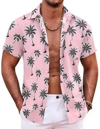 COOFANDY Mens Hawaiian Shirt Short Sleeve Tugmalar Pastga Ko'ylaklar Tropik Yozgi Plaj Ko'ylaklari Tasodifiy Floral Aloha Ko'ylaklar - 1