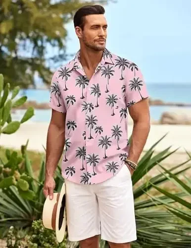 COOFANDY Mens Hawaiian Shirt Short Sleeve Tugmalar Pastga Ko'ylaklar Tropik Yozgi Plaj Ko'ylaklari Tasodifiy Floral Aloha Ko'ylaklar - 3