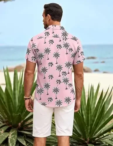 COOFANDY Mens Hawaiian Shirt Short Sleeve Tugmalar Pastga Ko'ylaklar Tropik Yozgi Plaj Ko'ylaklari Tasodifiy Floral Aloha Ko'ylaklar - 7