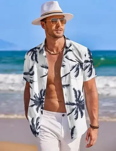 COOFANDY Mens Hawaiian Shirt Short Sleeve Tugmalar Pastga Ko'ylaklar Tropik Yozgi Plaj Ko'ylaklari Tasodifiy Gul Aloha Ko'ylaklari - 3