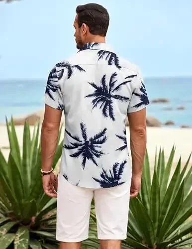 COOFANDY Mens Hawaiian Shirt Short Sleeve Tugmalar Pastga Ko'ylaklar Tropik Yozgi Plaj Ko'ylaklari Tasodifiy Gul Aloha Ko'ylaklari - 4