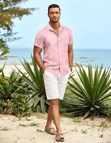 COOFANDY Mens Hawaiian Shirt Short Sleeve Tugmalar Pastga Ko'ylaklar Tropik Yozgi Plyaj Ko'ylaklari Kundalik Floral Aloha Ko'ylaklar - 3