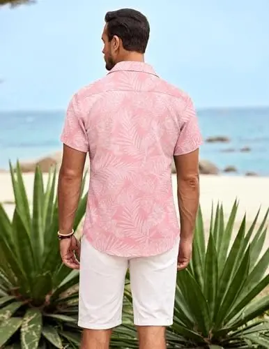 COOFANDY Mens Hawaiian Shirt Short Sleeve Tugmalar Pastga Ko'ylaklar Tropik Yozgi Plyaj Ko'ylaklari Kundalik Floral Aloha Ko'ylaklar - 4