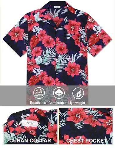 COOFANDY Mens Hawaiian Shirt Short Sleeve Button Down Shirts Tropical Summer Beach Shirts Casual Floral Aloha Shirts - 5