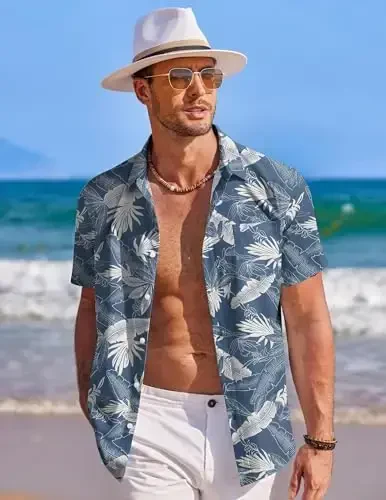COOFANDY Mens Hawaiian Shirt Short Sleeve Tugmalar Pastga Tropik Yozgi Plyaj Koylaklari Tasodifiy Gul Aloha Koylaklari - 3