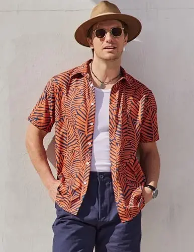 COOFANDY Mens Hawaiian Shirts Short Sleeve Button Down Aloha Shirt Casual Beach Clothes - 3