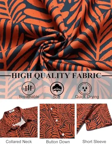 COOFANDY Mens Hawaiian Shirts Short Sleeve Button Down Aloha Shirt Casual Beach Clothes - 5