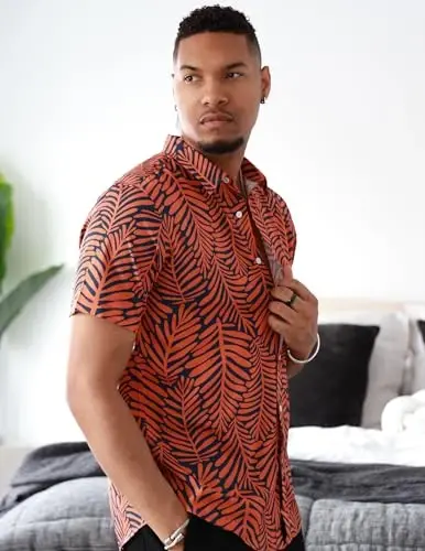 COOFANDY Mens Hawaiian Shirts Short Sleeve Button Down Aloha Shirt Casual Beach Clothes - 6