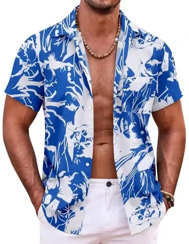 COOFANDY Mens Hawaiian Shirts Short Sleeve Button Down Aloha Shirt Casual Beach Clothes - COOFANDY
