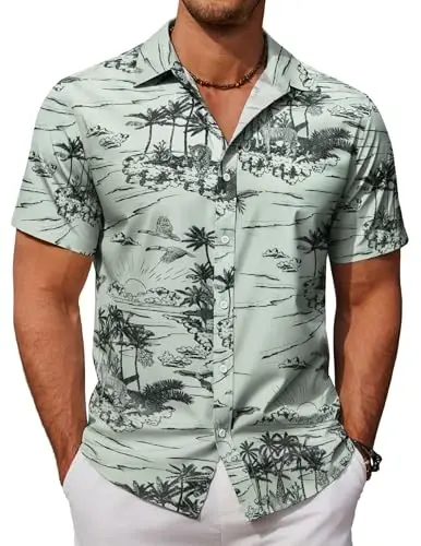 COOFANDY Mens Hawaiian Shirts Short Sleeve Button Down Aloha Shirt Casual Beach Clothes - COOFANDY