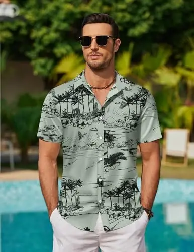 COOFANDY Mens Hawaiian Shirts Short Sleeve Button Down Aloha Shirt Casual Beach Clothes - 3