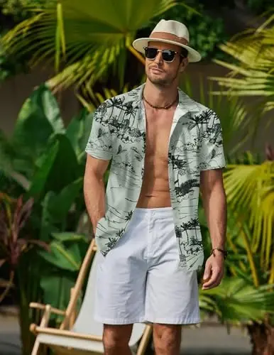 COOFANDY Mens Hawaiian Shirts Short Sleeve Button Down Aloha Shirt Casual Beach Clothes - 4