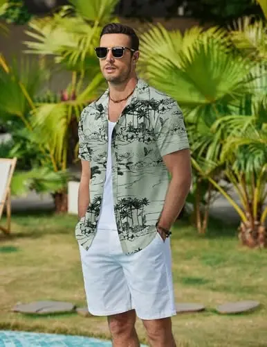 COOFANDY Mens Hawaiian Shirts Short Sleeve Button Down Aloha Shirt Casual Beach Clothes - 5