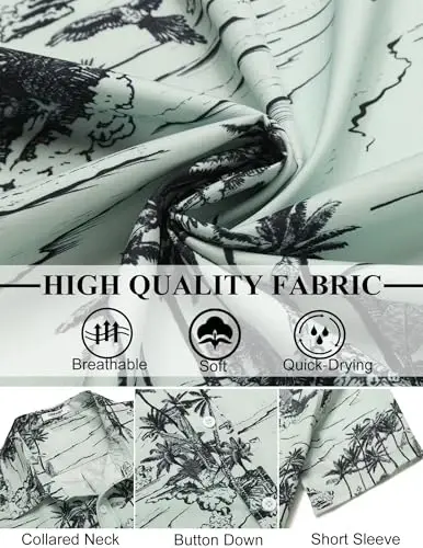COOFANDY Mens Hawaiian Shirts Short Sleeve Button Down Aloha Shirt Casual Beach Clothes - 6