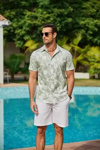 COOFANDY Mens Hawaiian Shirts Short Sleeve Button Down Aloha Shirt Casual Beach Clothes - 5