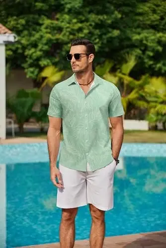 COOFANDY Mens Hawaiian Shirts Short Sleeve Button Down Aloha Shirt Casual Beach Clothes - 5