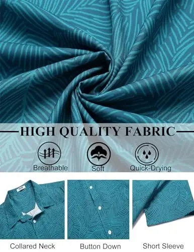 COOFANDY Mens Hawaiian Shirts Short Sleeve Button Down Aloha Shirt Casual Beach Clothes - 6